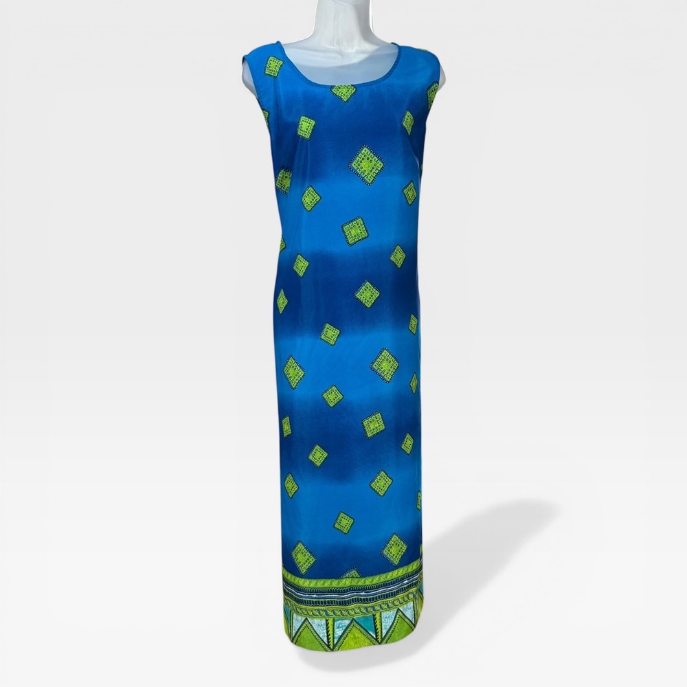 MPH‎ Collection Maxi Dress Women XL Blue Green Geometric Ombre Sleeveless